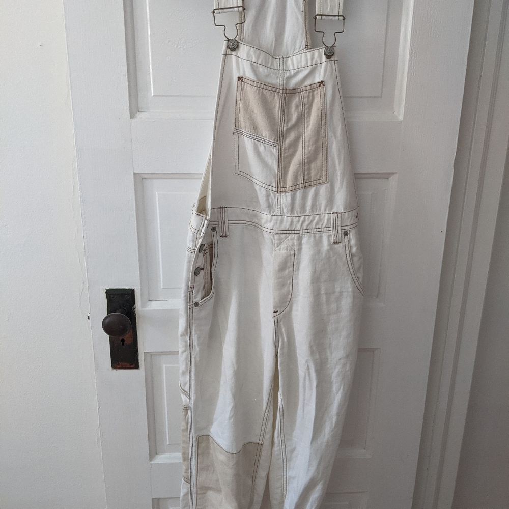 Free People Baggy Boyfriend Carpenter Overalls in white patch